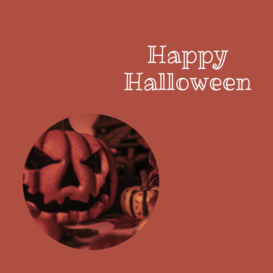 Happy Halloween Greeting Card with Jack-o'-Lantern on Orange Background - Download Free Stock Templates Pikwizard.com