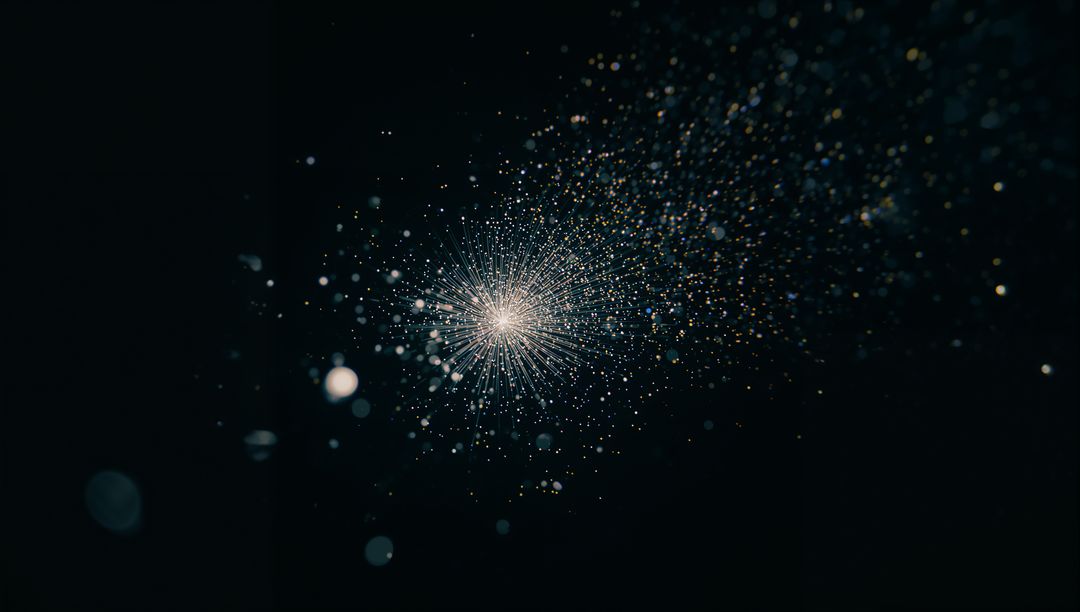 Abstract Light Burst with Glowing Particles in Dark Space
