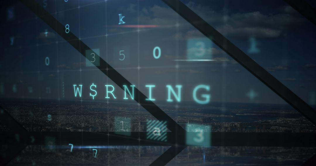 Cyber Warning Over City Background Symbolizing Security Threat