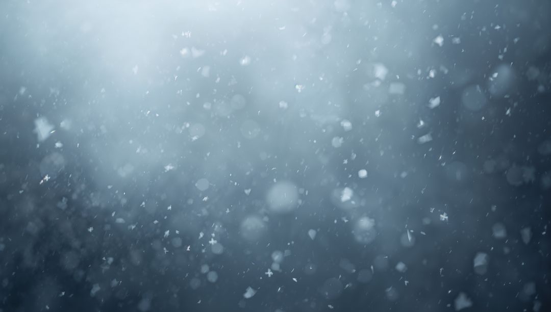 Falling Snowflakes Drifting Through Mist with Bokeh, Layered Winter Frost Texture