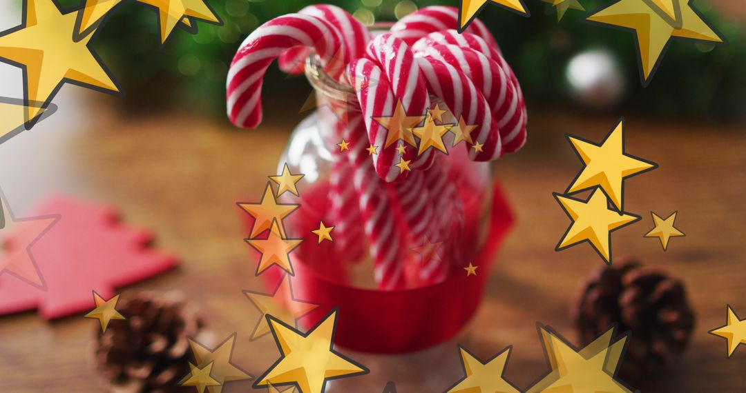 Festive Candy Canes with Golden Star Animations