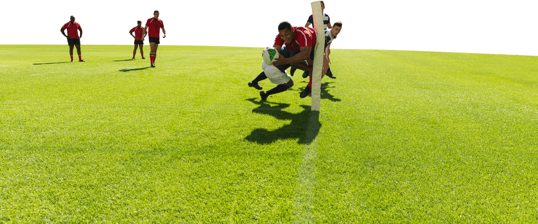 Diverse Rugby Team Practicing on Transparent Background