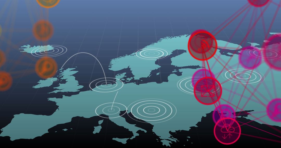 Digital Networking Icons on Europe World Map