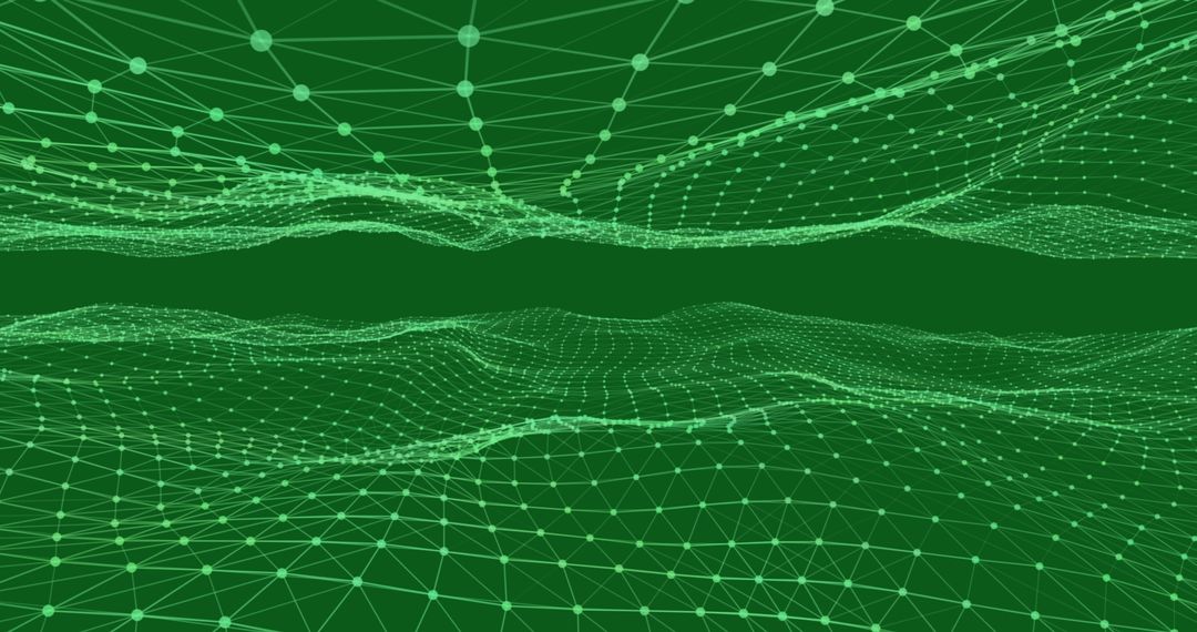 Futuristic Digital Landscape with Green Network Web