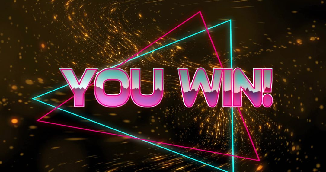 Neon 'You Win!' Text with Vibrant Sparks and Triangles