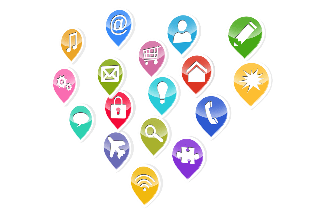 Colorful Online Media Icons on Transparent Background