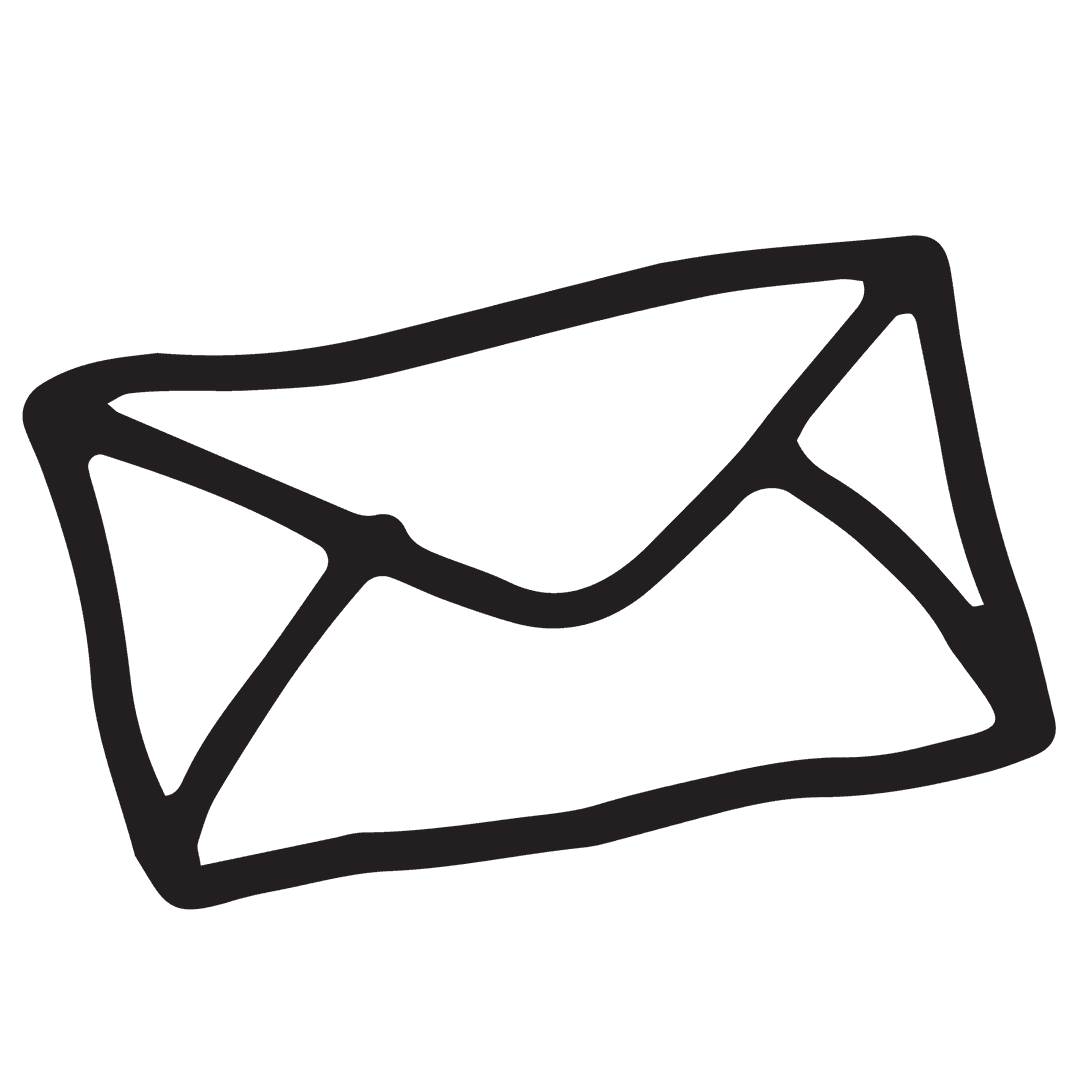 Black Outline Envelope Icon on Transparent Background