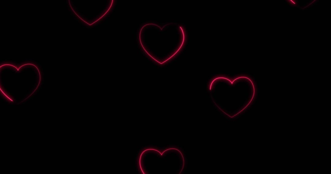Glowing Neon Hearts on Black Background for Modern Romantic Design