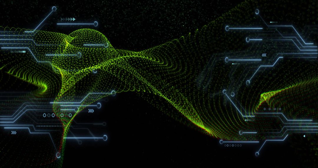 Innovative Green 3D Particle Wave with Digital Nodes