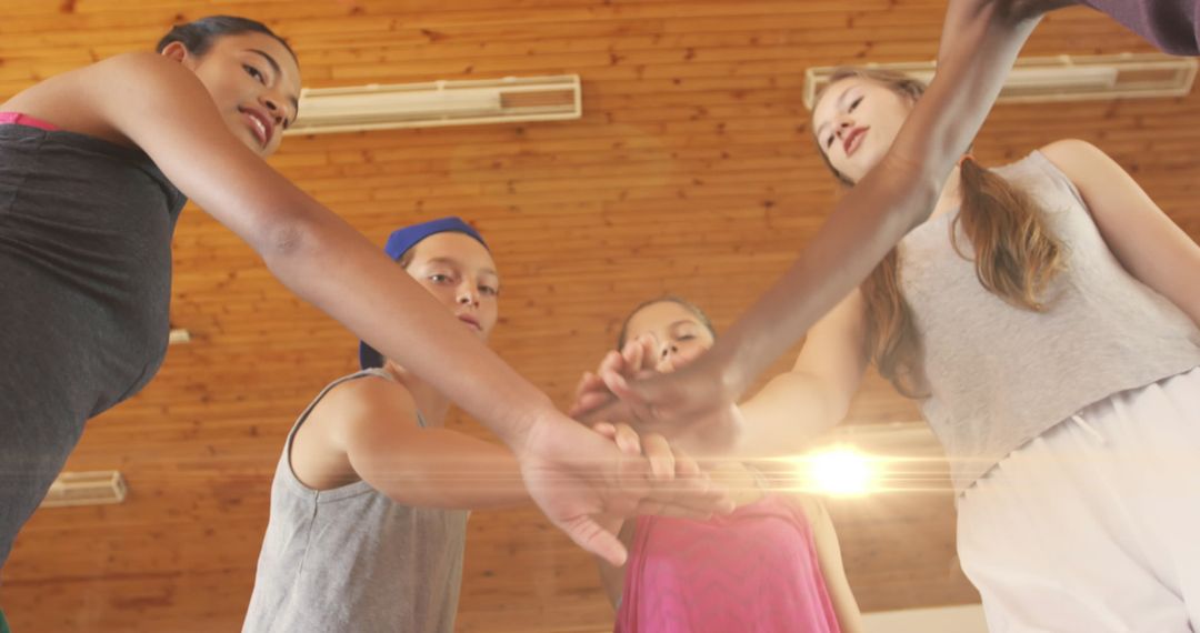 Diverse Students Team Building at Gym with Light Effects