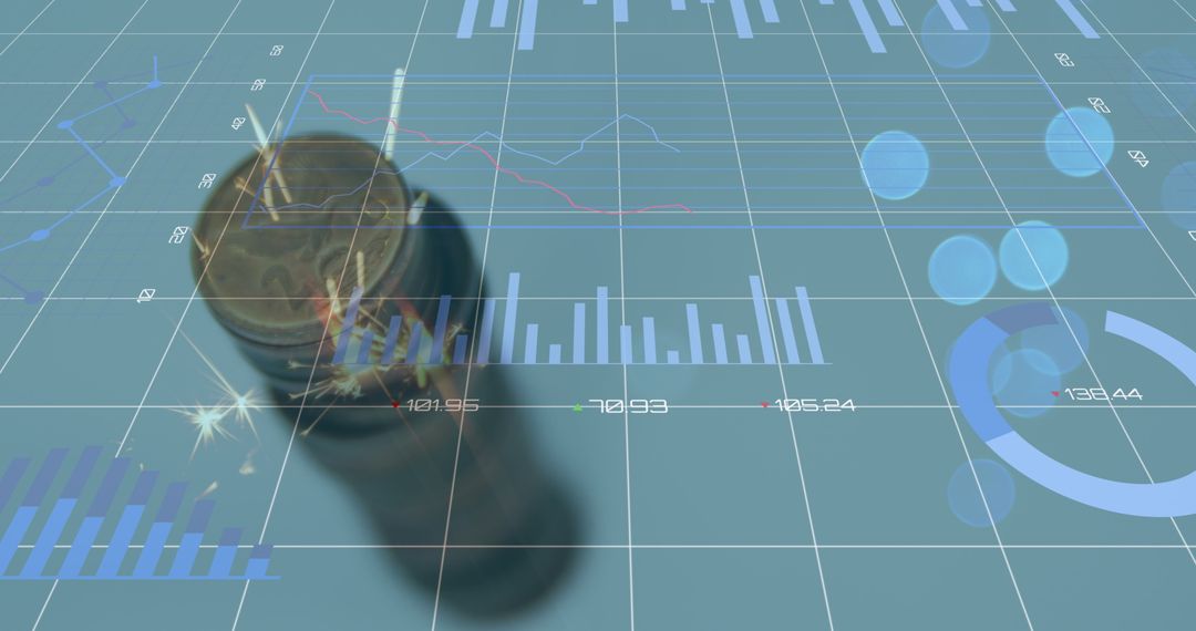 Financial Growth Concept with Coin Stack and Data Overlay