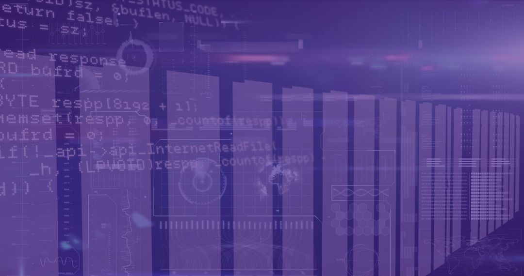 Digital Data Processing on Futuristic Purple Background