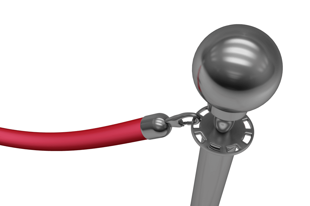 Close-up of Silver Bollard with Red Rope on a Transparent Background
