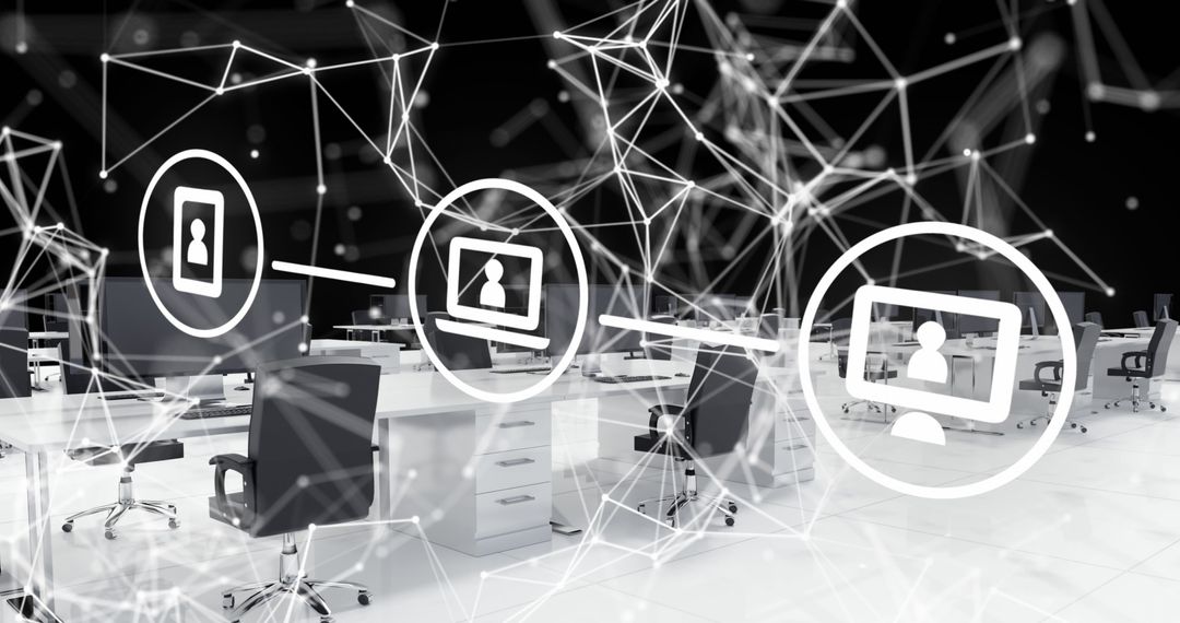 Digital Network Overlays Emptied Modern Office Environment