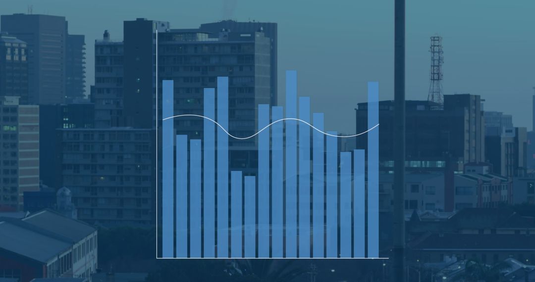 Graph Overlay on Urban Cityscape Indicating Economic Trends