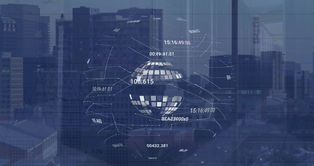 Futuristic Globe Overlapping Urban Cityscape for Digital Innovation