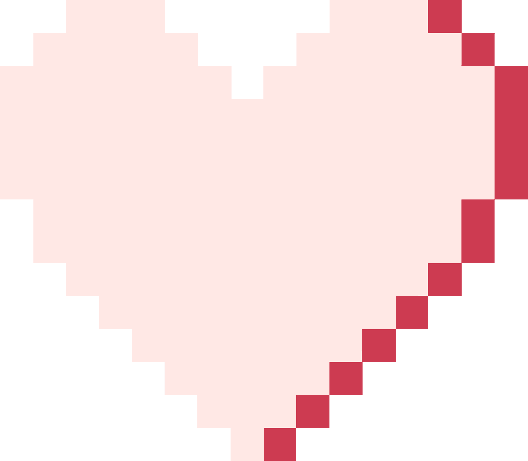Retro Pixel Art Heart Icon on Transparent Background