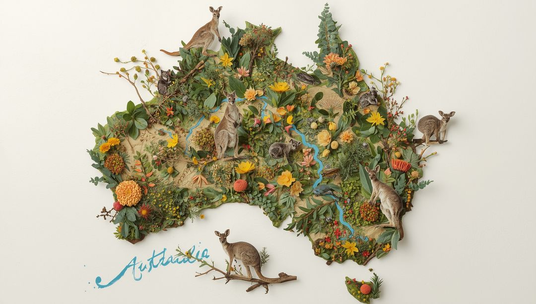 Botanical Map of Australia with Sculpted Wildlife Corridor