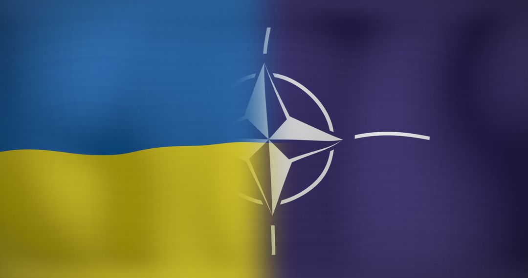 Ukraine and NATO Flags Waving Together Symbolizing Unity