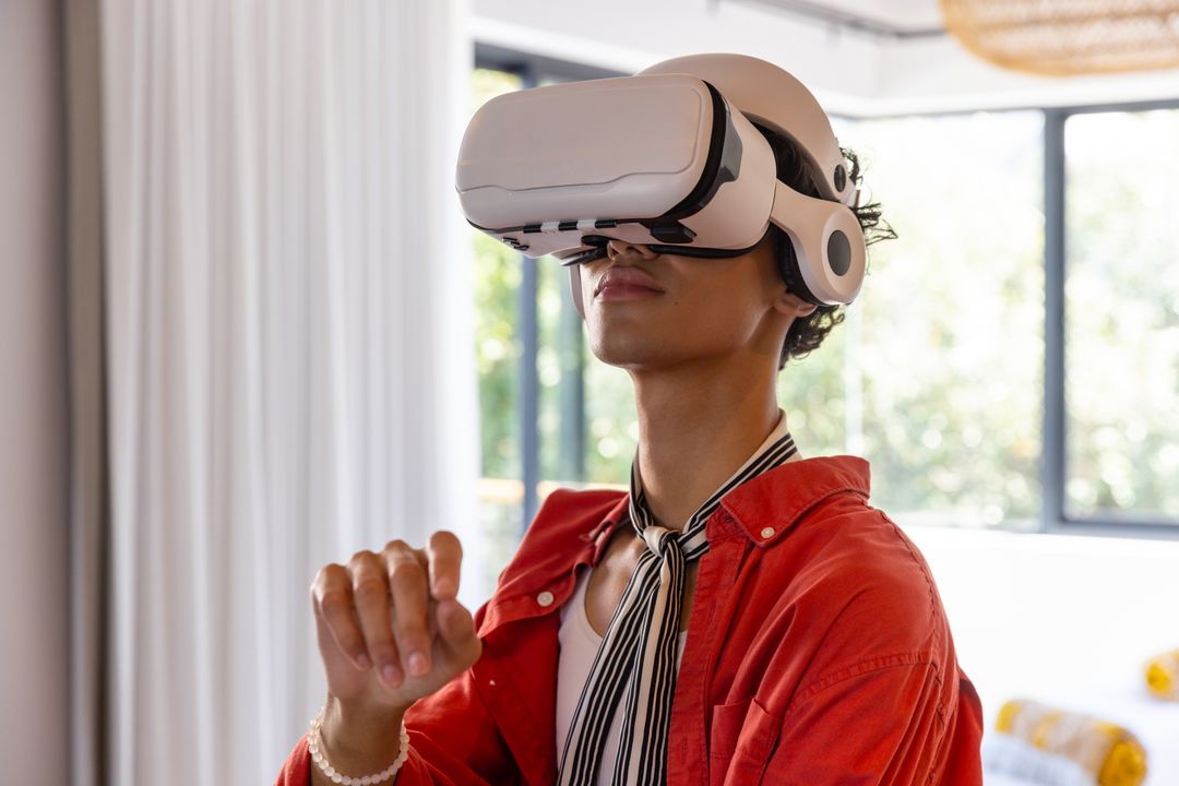 Man Engaging with Virtual Reality in Stylish Home Setting