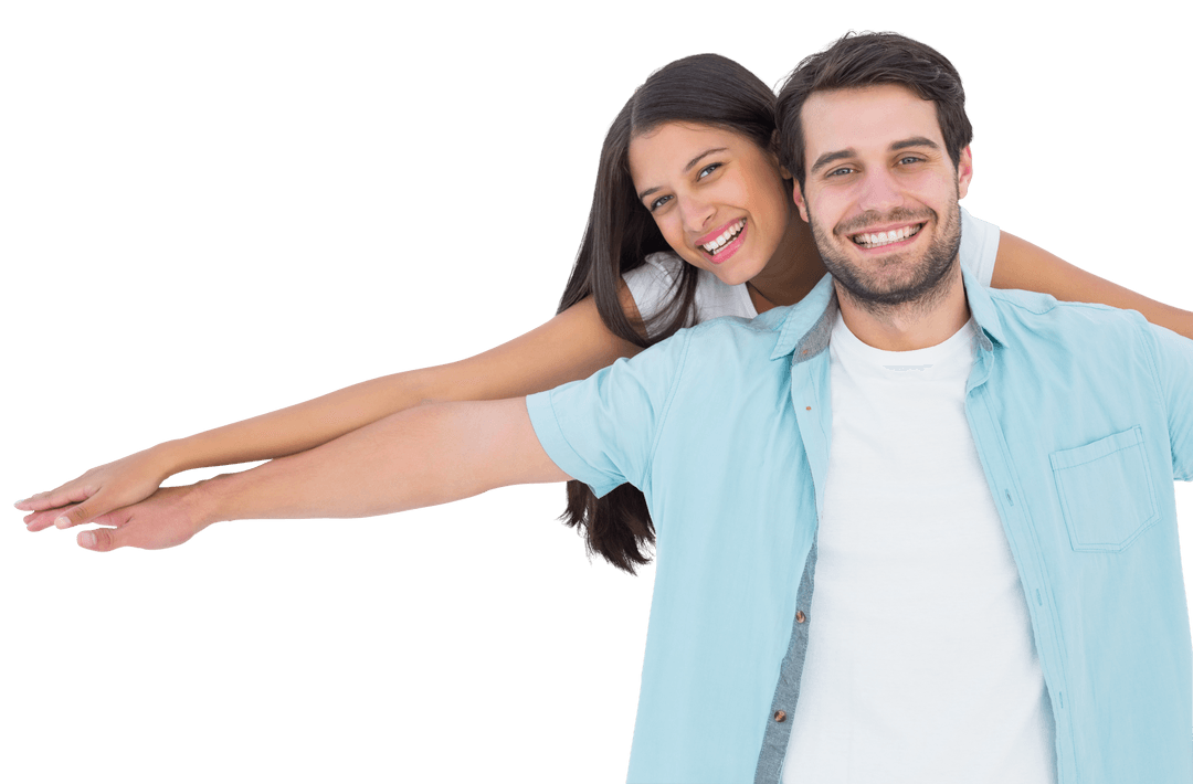 Happy Couple with Man Giving Piggyback Ride on Transparent Background