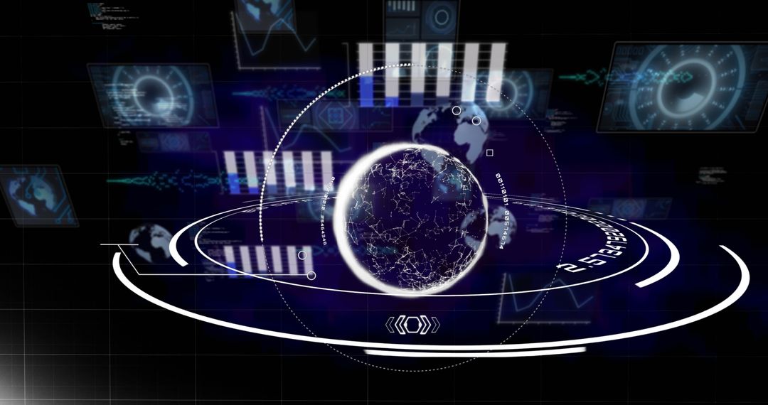 Digital Globe with Data and Interface Elements in Futuristic Visualization