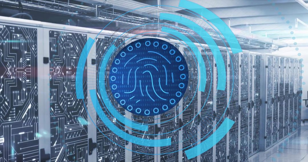 Biometric Fingerprint Scanner Analyzing Data in Server Room