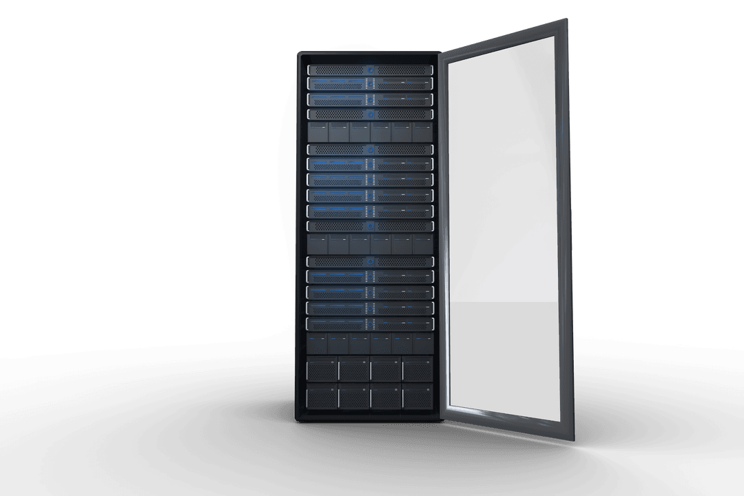 Transparent Data Cabinet: Black Server Rack Illustration