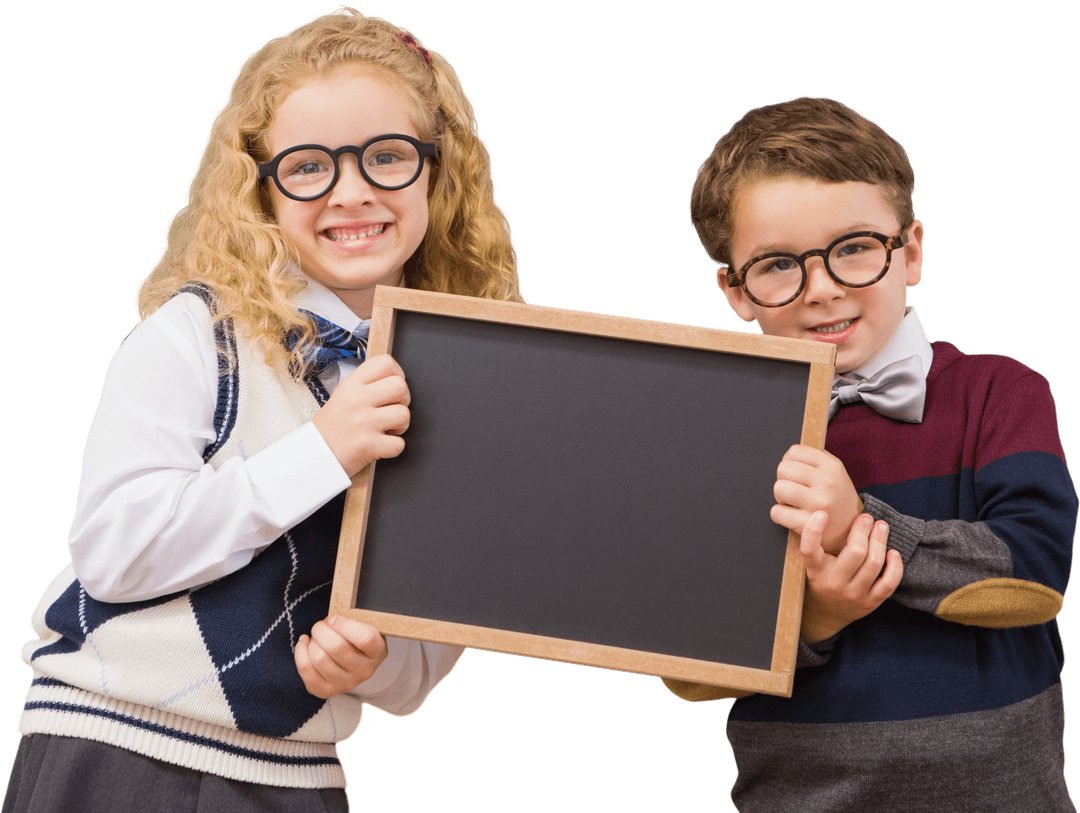 Transparent Mockup of Happy Children Holding Blackboard
