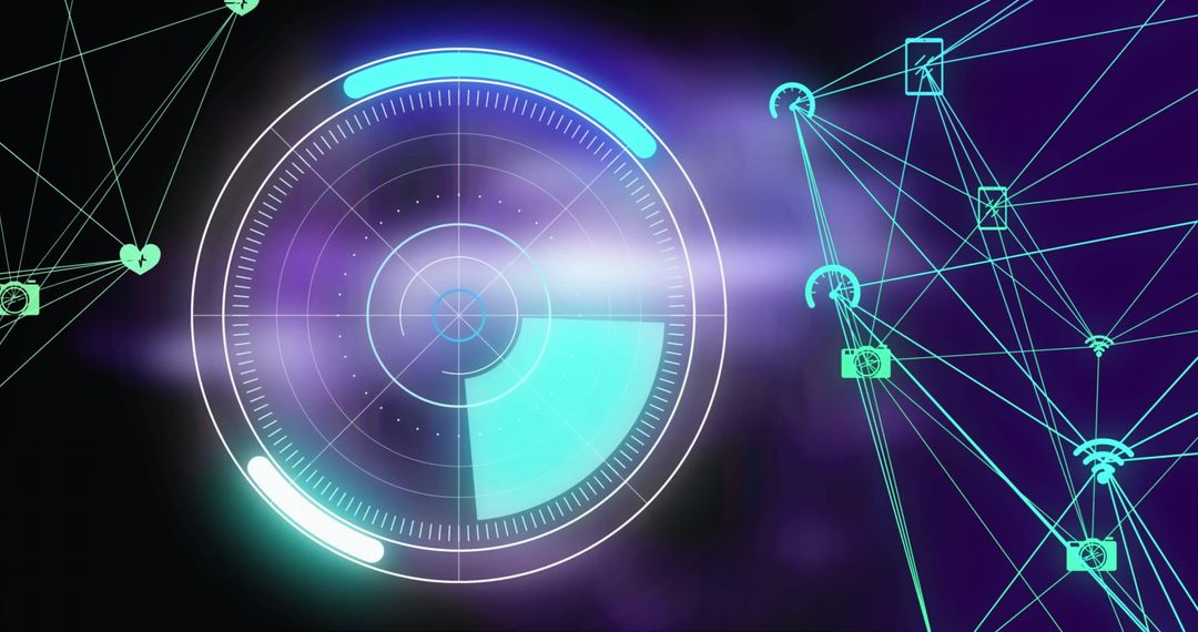 Global Network Connections with Futuristic Interface Display