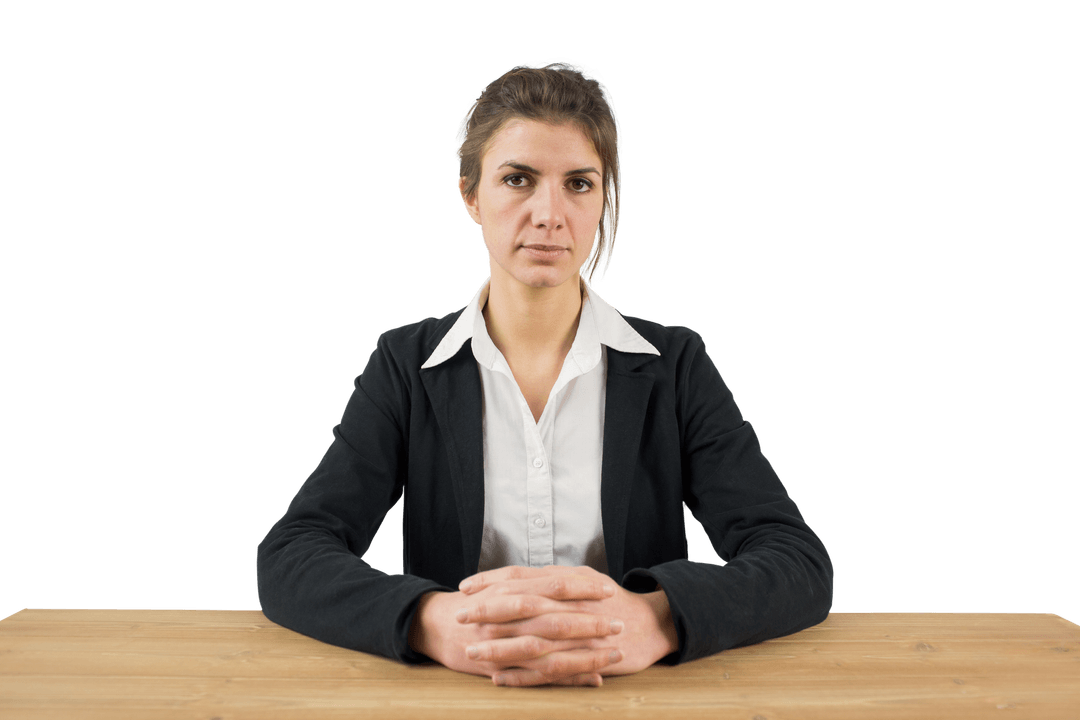 Transparent Businesswoman Frowning in Office Setting