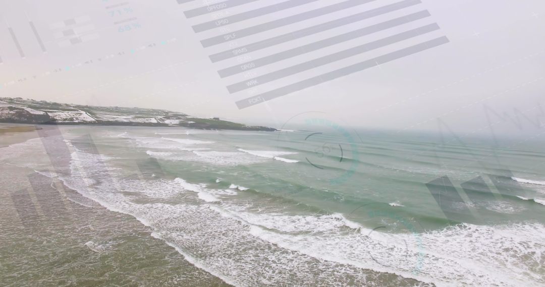 Seascape Overlaid with Digital Financial Graph Sunglow