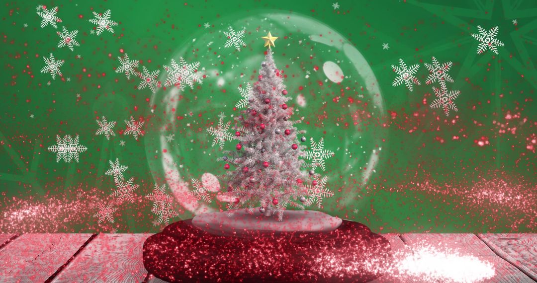 Glittering Christmas Snow Globe with Falling Snowflakes - Free Images, Stock Photos and Pictures on Pikwizard.com