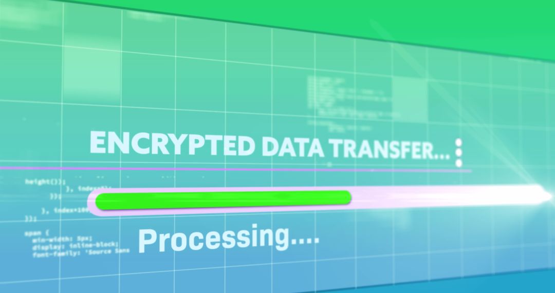 Rendered Animation of Encrypted Data Transfer on Green Background