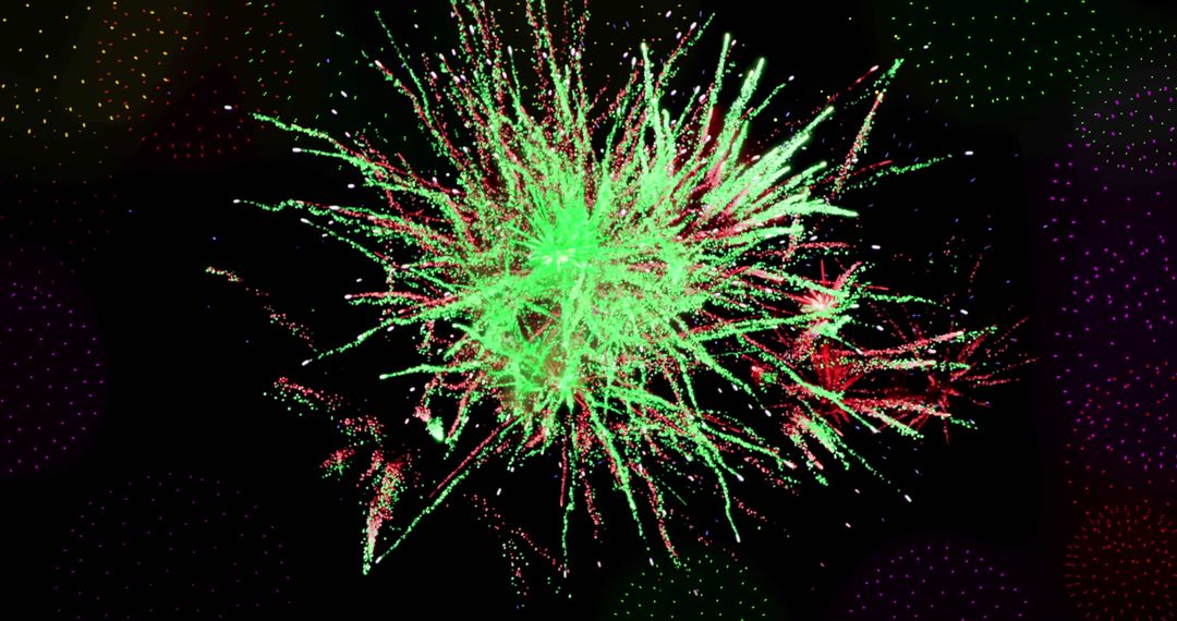 Vibrant Digital Fireworks Display with Red and Green Bursts