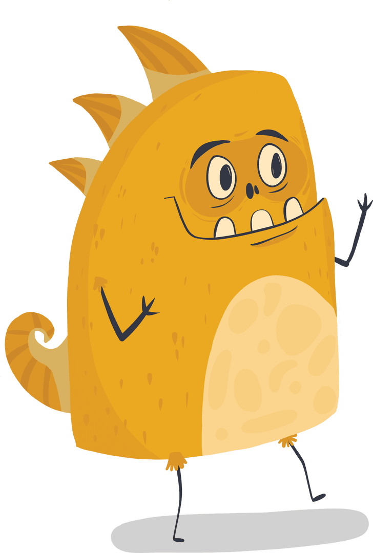 Cute Yellow Monster Transparent Vector Smiling with Waving Arms