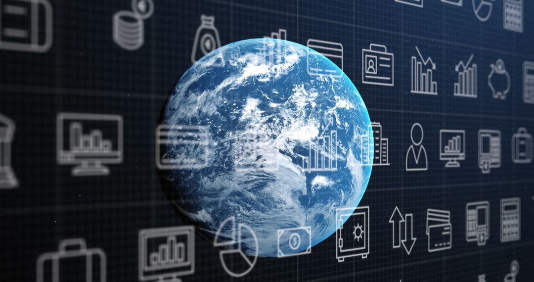 Digital Icons Over Globe Representing Global Connectivity and Data