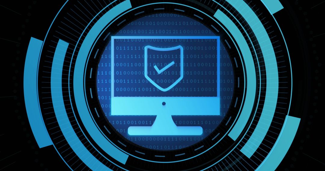 Digital Shield on Computer Screen with Processing Circle