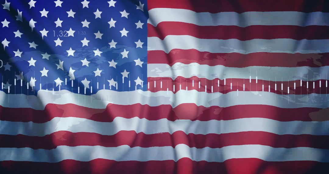 American Flag with Financial Data Overlay