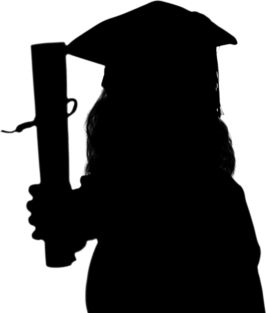 Graduate Silhouette with Cap and Certificate on Transparent Background