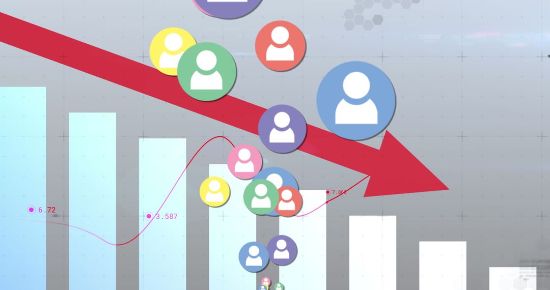 Digital Market Decline with User Icons Over Financial Data