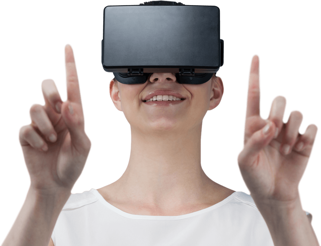 Woman Engaging with Virtual Reality, Enthusiastic Expressions, Transparent Background