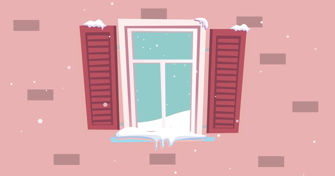 Winter Window with Icicles and Snowy Shutters Illustration