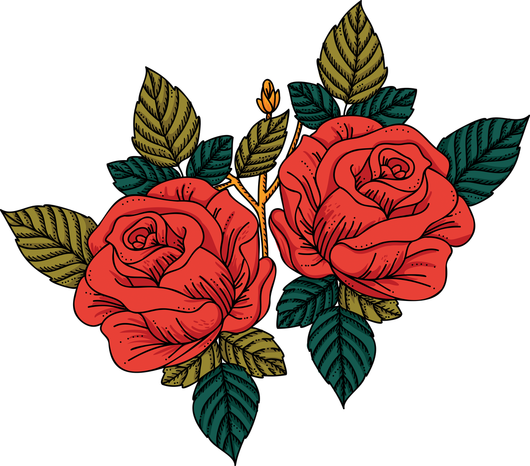 Transparent PNG Illustration of Red Roses with Green and Brown Leaves - Download Free Stock Images Pikwizard.com