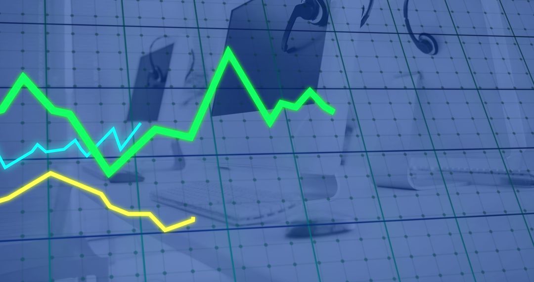 Financial Graphs Overlay Virtual Data Office Computers