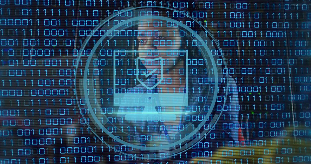 Digital Data Security Interface Over Worker in Server Room