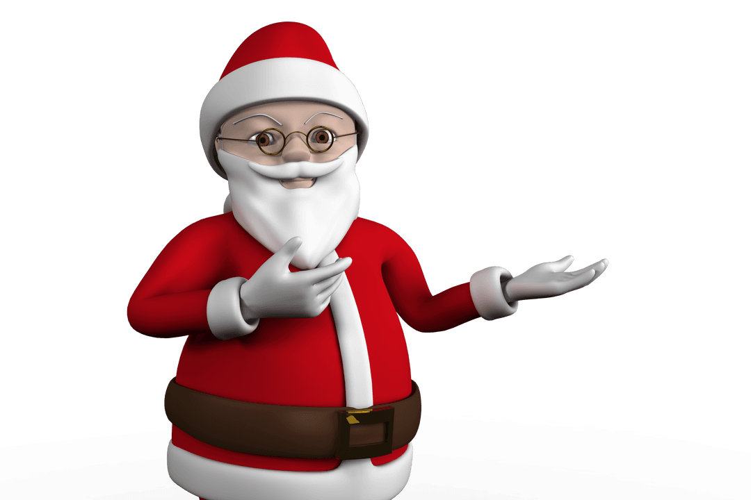 3D Transparent Cartoon Santa Claus Cheerfully Presenting