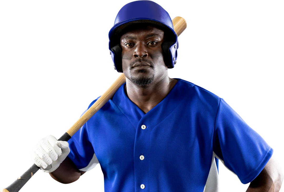 Confident African American Baseball Player Holding Bat in Blue Transparent Background - Download Free Stock Images Pikwizard.com