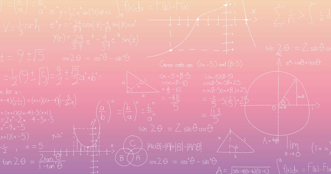Mathematical Equations on Pink Gradient Background for Technology Use