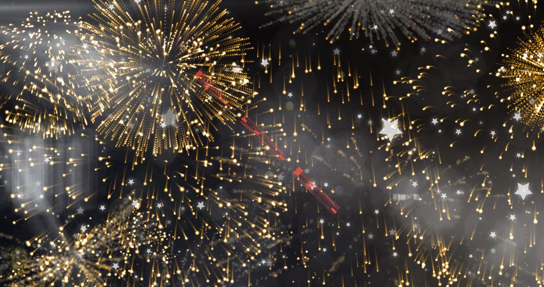Colorful Fireworks Display Celebrating New Year with Glittering Stars